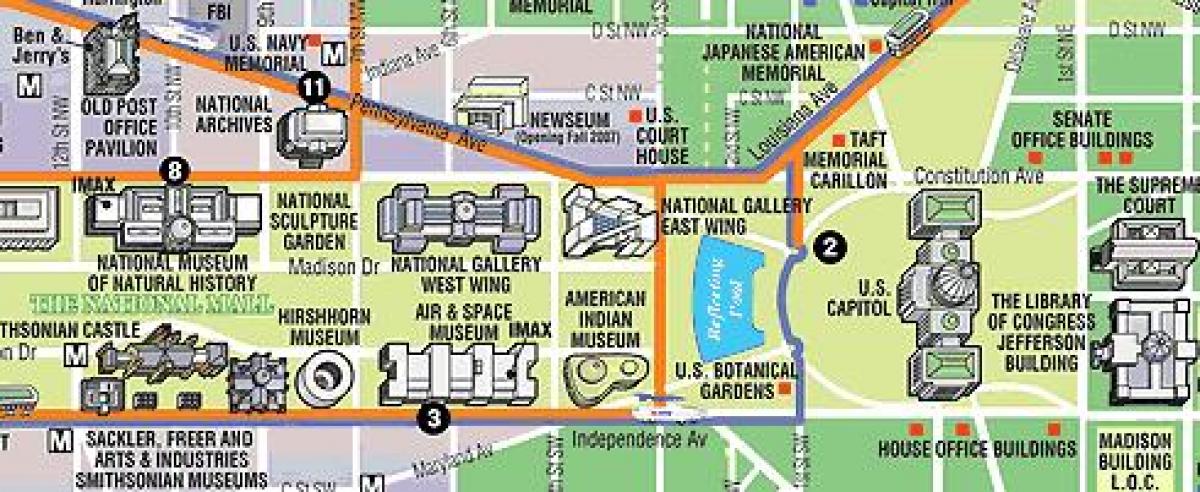 नक्शे के वाशिंगटन डीसी में संग्रहालयों और स्मारकों