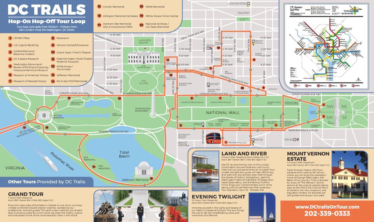 वाशिंगटन डीसी हॉप पर हॉप बंद बस मार्ग नक्शा
