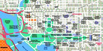 वॉशिंगटन डीसी पर्यटकों के आकर्षण का नक्शा