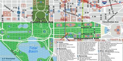 नक्शा वाशिंगटन डीसी के मुख्य आकर्षण