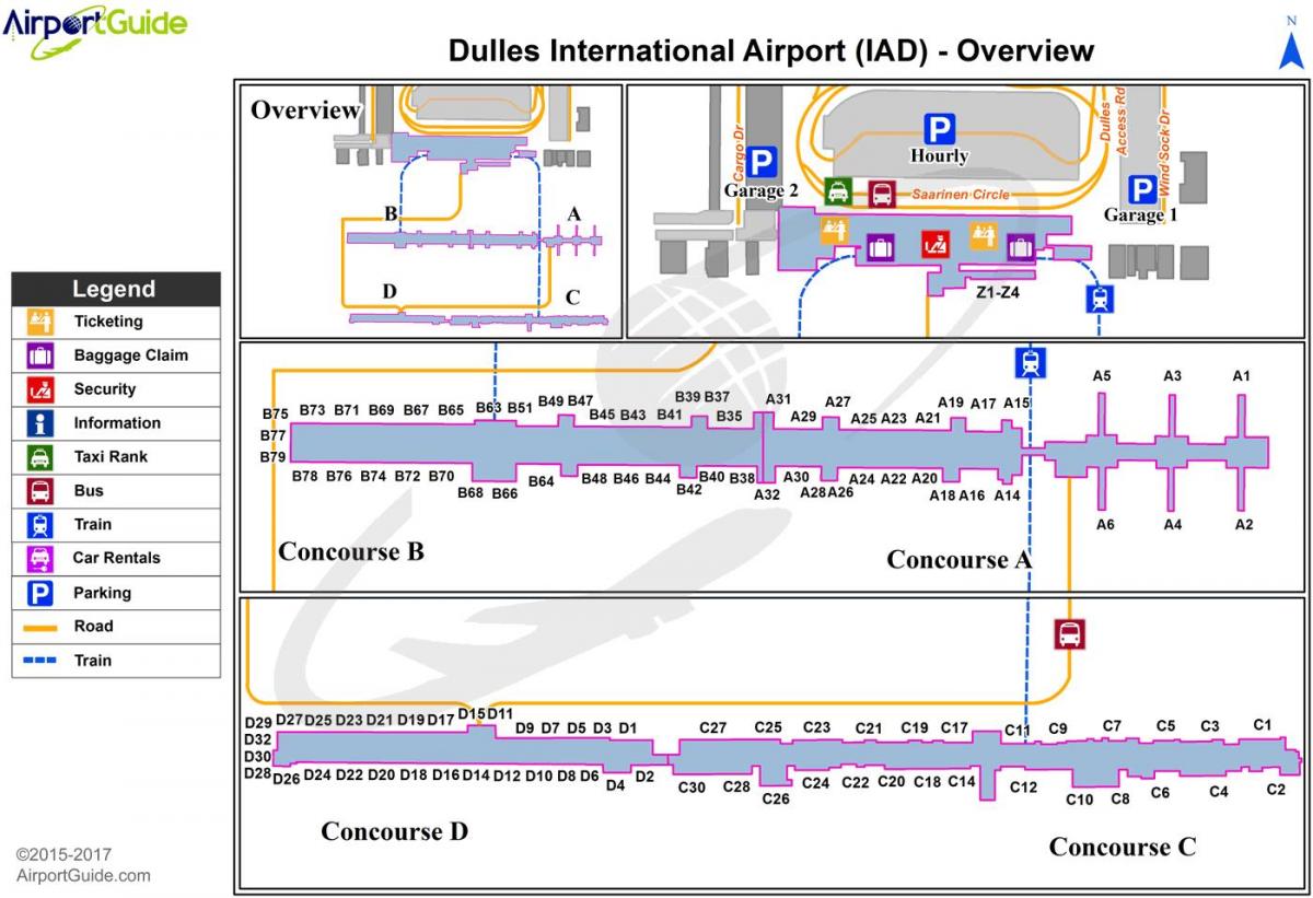 डलेस हवाई अड्डे के टर्मिनल का नक्शा