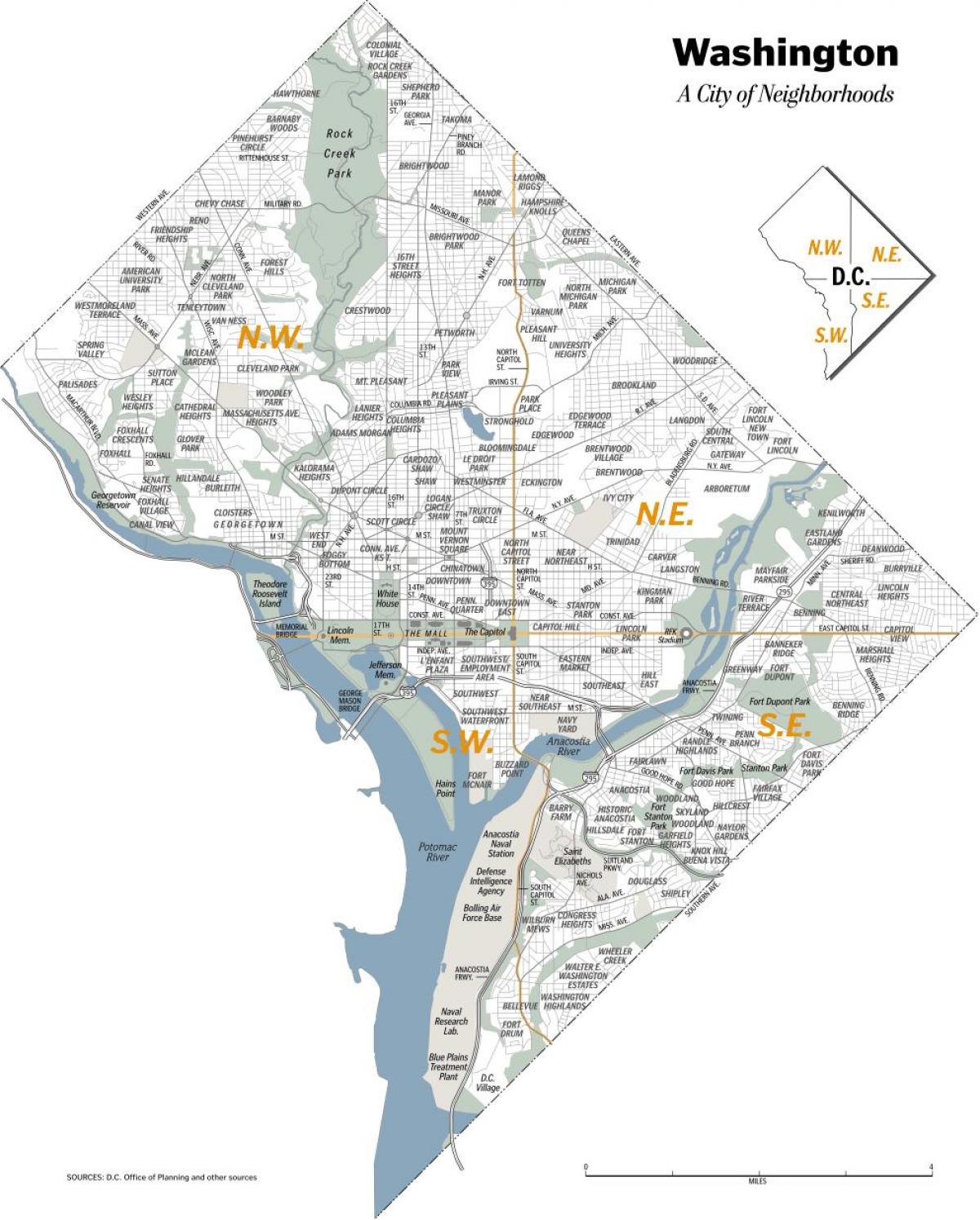वाशिंगटन डीसी पड़ोस का नक्शा
