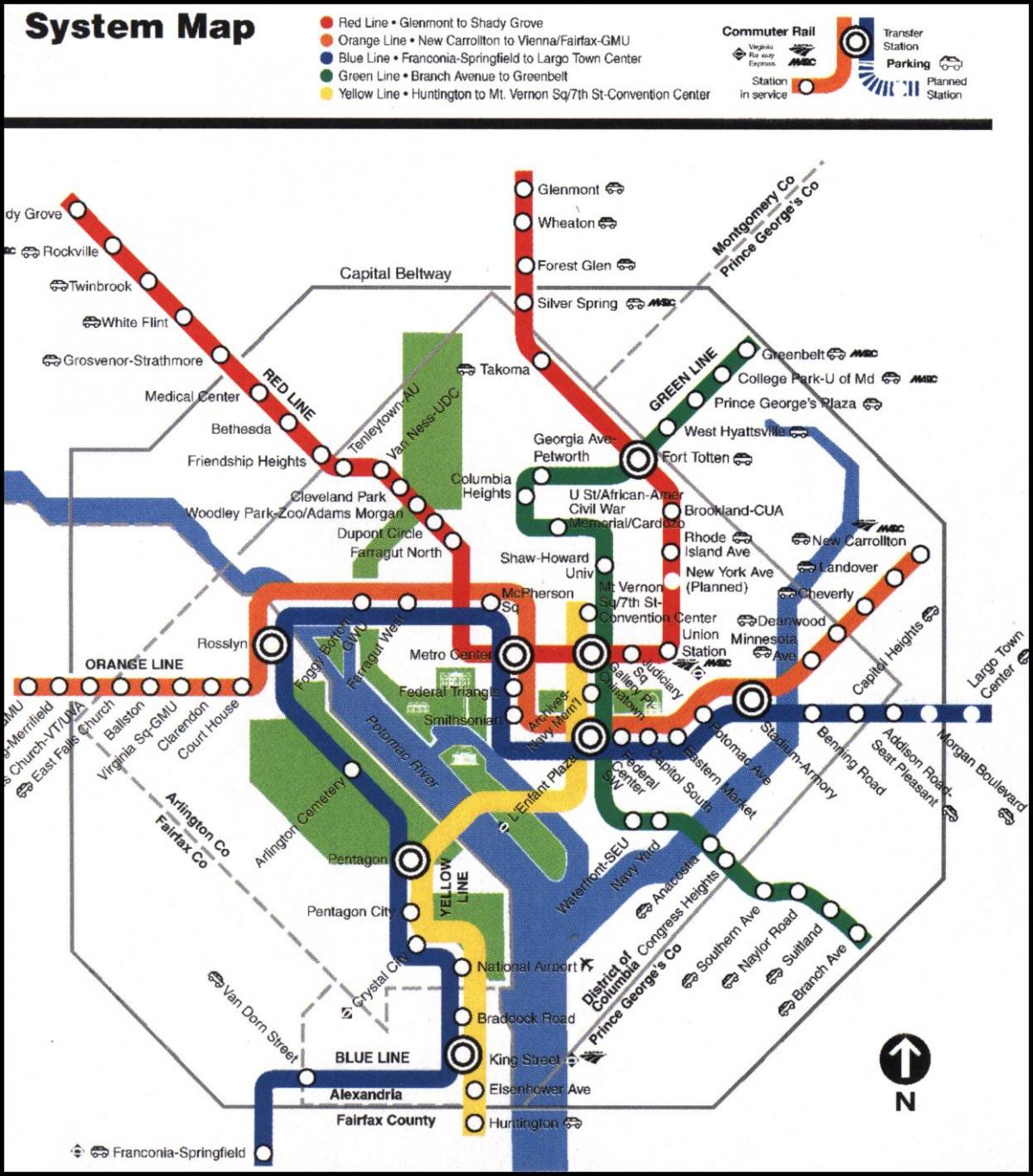 वॉशिंगटन डीसी मेट्रो ट्रेन का नक्शा
