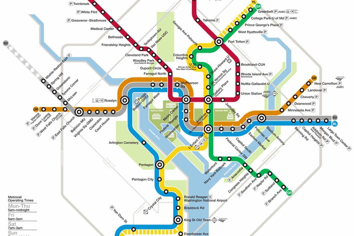 वॉशिंगटन डीसी मेट्रो प्रणाली का नक्शा