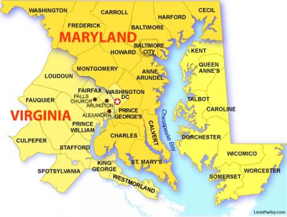 नक्शे के मैरीलैंड वर्जीनिया और वॉशिंगटन डीसी