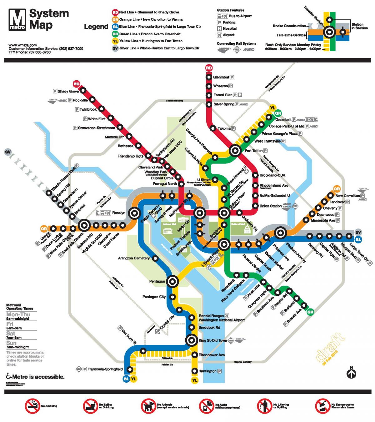 वॉशिंगटन डीसी के सिल्वर लाइन का नक्शा