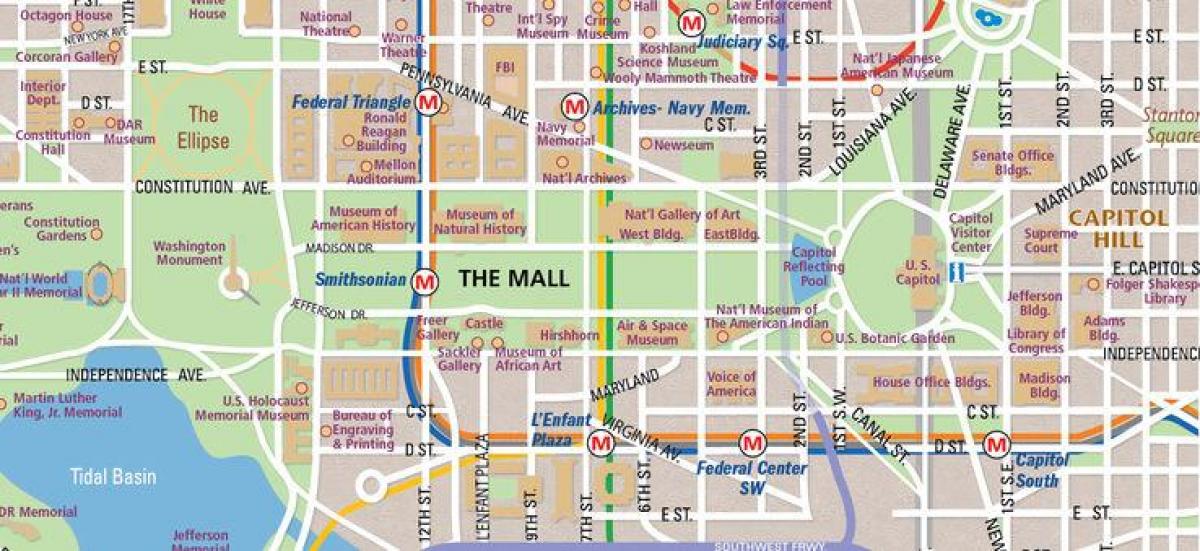 डीसी में नेशनल मॉल के नक्शे