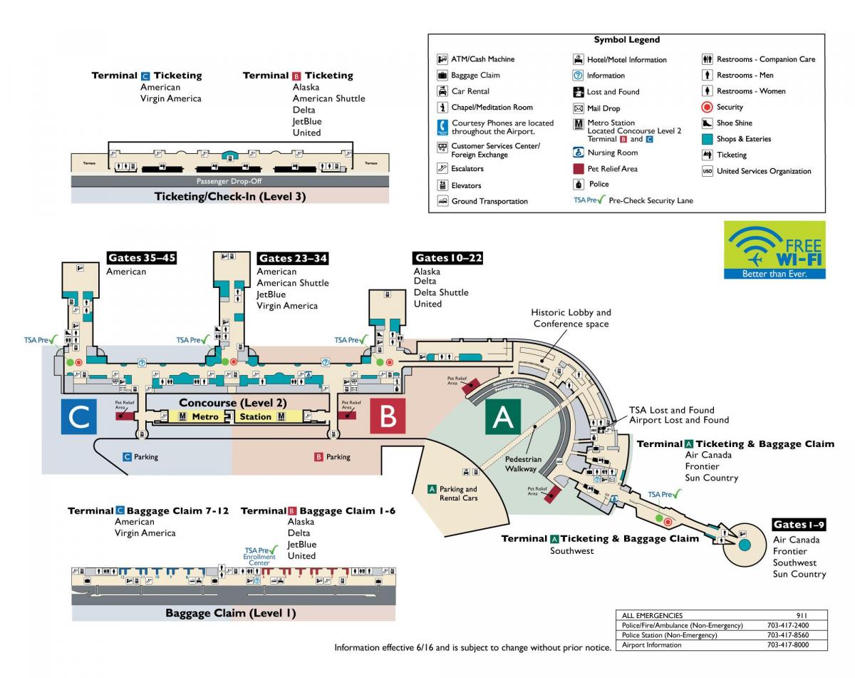 डीसी रीगन हवाई अड्डे के नक्शे
