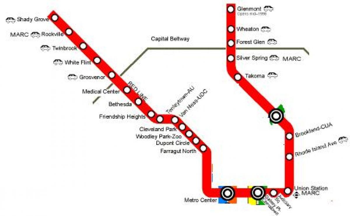 वॉशिंगटन डीसी मेट्रो के लिए लाल रेखा के नक्शे