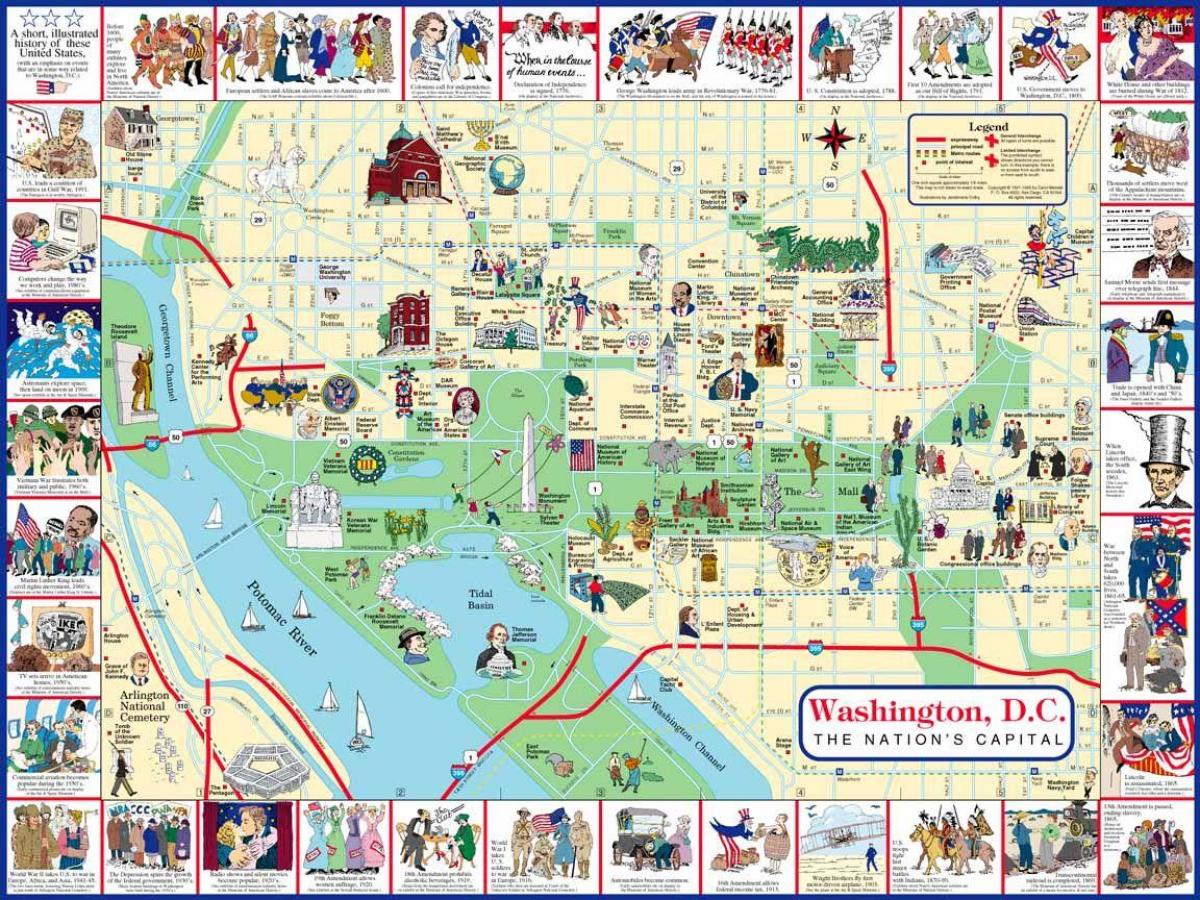 वाशिंगटन पर्यटन स्थलों का नक्शा