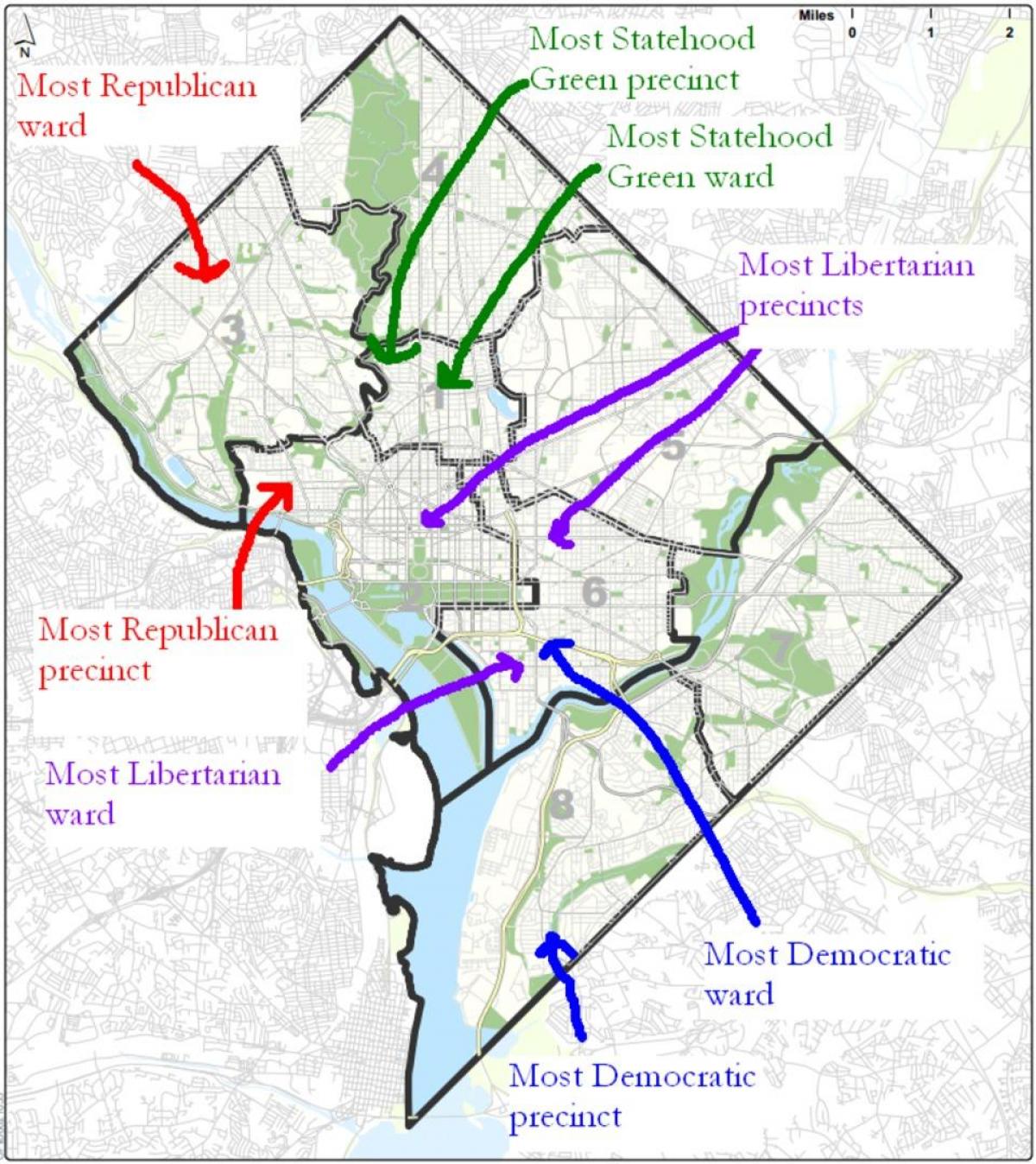 नक्शा वाशिंगटन डीसी के राजनीतिक