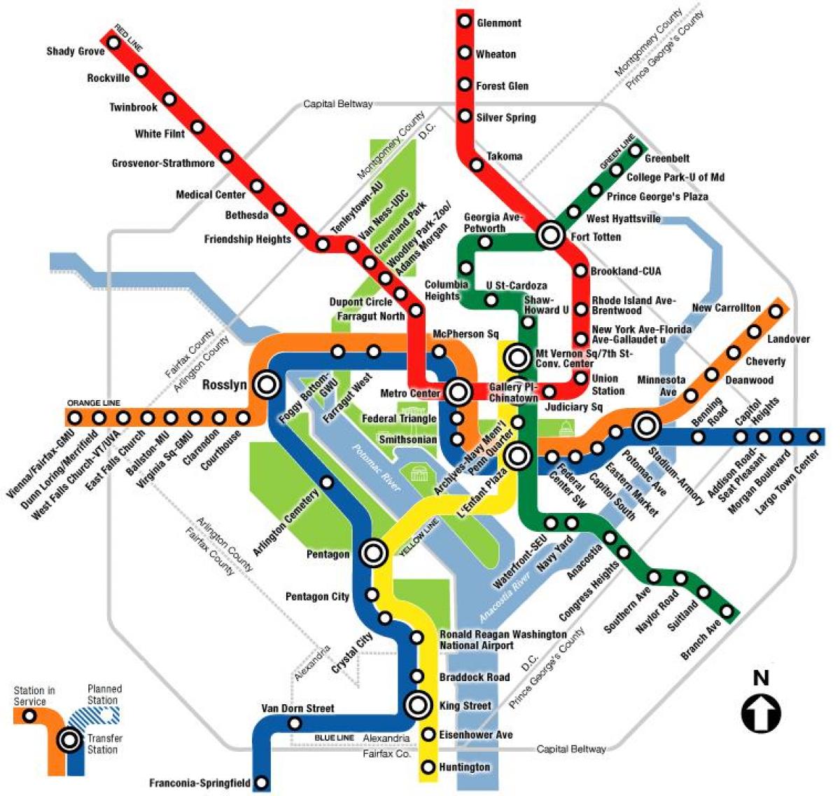 वाशिंगटन डीसी मेट्रो का नक्शा