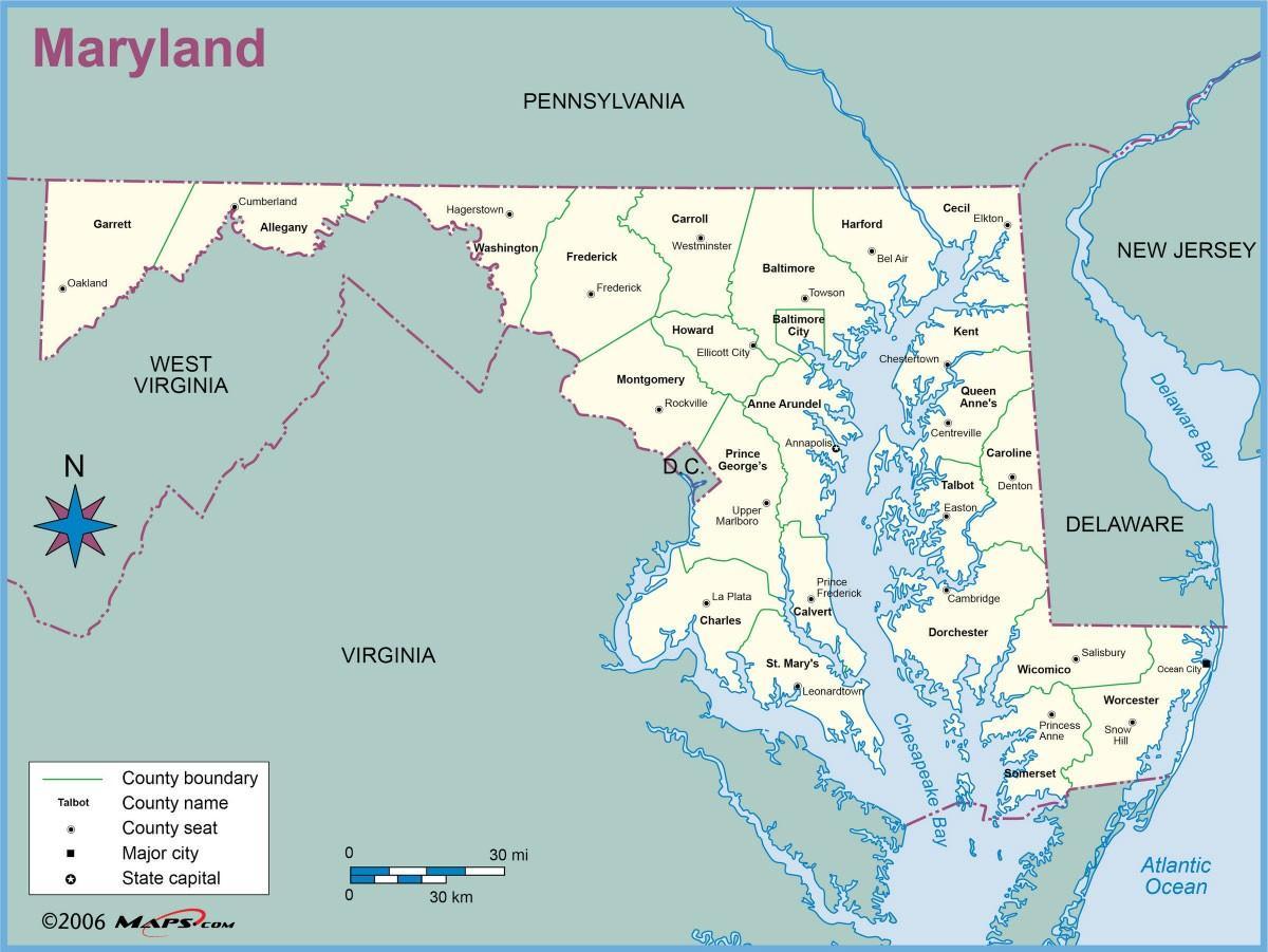 नक्शे के मैरीलैंड और वाशिंगटन डीसी