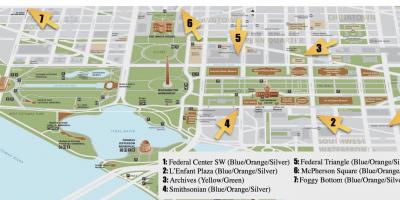 पैदल नक्शे के वाशिंगटन डीसी स्मारकों