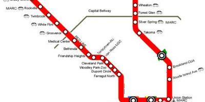 वॉशिंगटन डीसी मेट्रो के लिए लाल रेखा के नक्शे